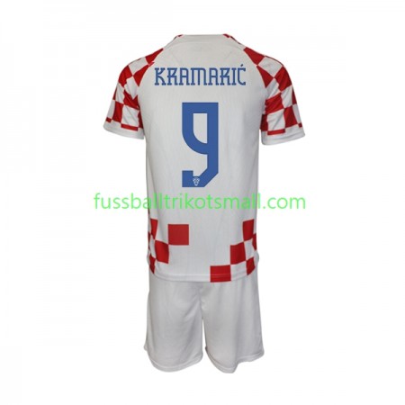 Fußballtrikots Kroatien Kramaric 9 Kinder FIFA WM 2022 Kurzarm Heimtrikotsatz kaufen